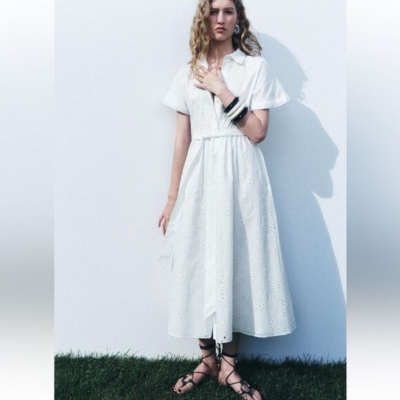 ZARA NWT WOMAN $129 EMBROIDERED EYELET DRESS ZW COLLECTION WHITE | 7977/112 - Picture 1 of 12